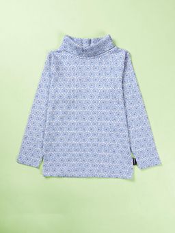 KiddoPanti - Girls Cotton Lycra Full Sleeves Turtle Neck T-shirt - Blue