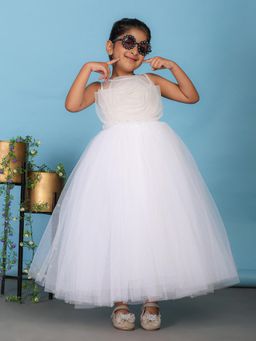 Toy Balloon Kids - White Full Length Girls Party Wear Dress