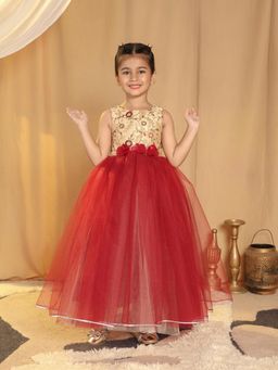 Toy Balloon Kids - Maroon Full Length Girls Party Wear Dress