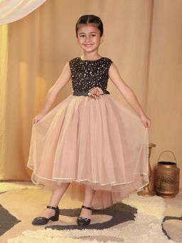 Toy Balloon Kids - Brown High Low Girls Party Wear Dress