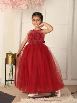 Toy Balloon Kids - Maroon Full Length Girls Party Wear Dress