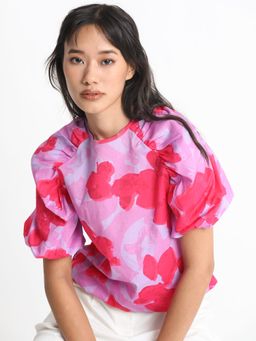 RAREISM - Alpen Two Tone Print Puffed Sleeve Top