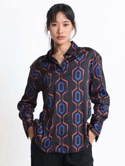 RAREISM - Harbe Geometric Print Regular Fit Shirt
