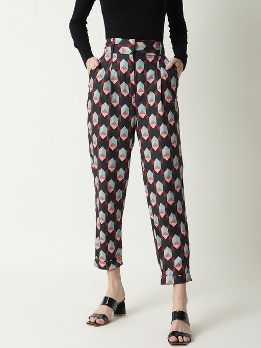 Buy RAREISM Knicks Geometric Print High Waist Tapered Trousers Online