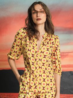 RAREISM - Mason Three Fourth Sleeves Geometric Print Top