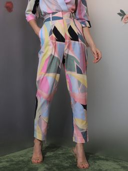 RAREISM - Nickle Abstract Print High Waist Tapered Trousers