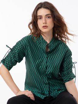 RAREISM - Tafel Bi-Color Print Half Sleeve Top