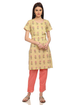 Biba - Yellow Floral Straight Kurti