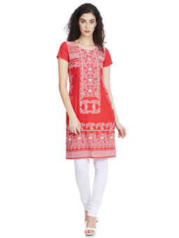 Biba - Red Straight Printed Kurta