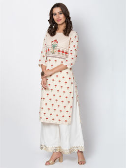 Biba - Off White Straight Printed Kurta