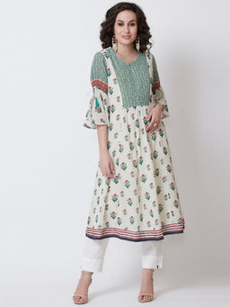 Biba - Off White Floral Kurta