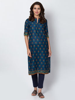 Biba - Navy Blue Floral Kurta