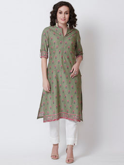 Biba - Olive Floral Kurta