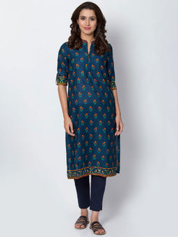 Biba - Navy Blue Floral Kurta
