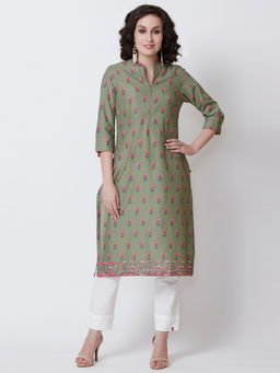 Biba - Olive Floral Kurta