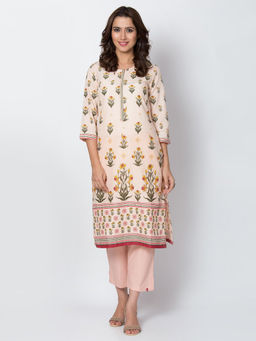 Biba - Peach Floral Kurta
