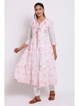 Biba - White Printed Kurta And Inner (Set of 2)