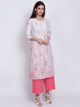 Biba - White Floral Kurta