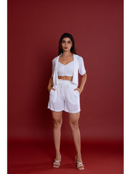 LABEL REYYA - White Boxy Fit Crop Top with Shorts & Jacket Co-Ord (Set of 3)
