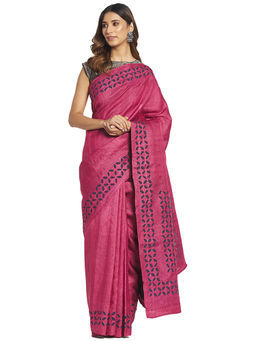 Fabindia - Magenta Applique Silk Saree
