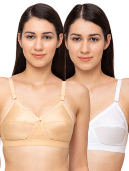 Juliet - Womens Non Padded Non Wired Bra Combo Camme Skin White