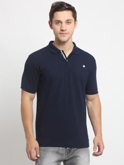 Cantabil - Navy Blue Solid Polo T-Shirt