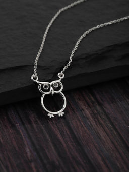 Carlton London - Carlton London-Silver-Toned Rhodium-Plated -Owl Shaped Necklace