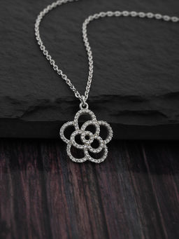 Carlton London - Carlton London-Silver-Toned Rhodium-Plated -CZ Flower Shaped Necklace