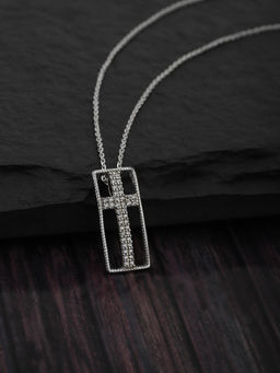Carlton London - Carlton London-Silver-Toned Rhodium-Plated -CZ Cross Shaped Necklace