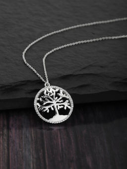 Carlton London - Carlton London-Silver-Toned Rhodium-Plated -CZ Round Tree Shaped Necklace