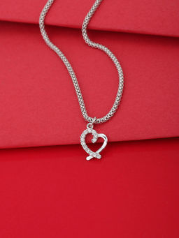 Carlton London - Carlton London-Silver-Toned Rhodium-Plated Heart Shaped Necklace