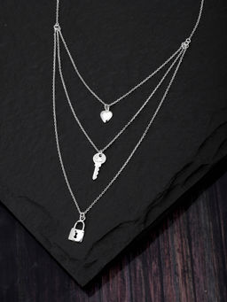 Carlton London - Carlton London-Silver-Toned Rhodium-Plated Key Lock Shaped Necklace