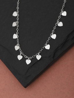 Carlton London - Carlton London-Silver-Toned Rhodium-Plated Leaf Shaped Necklace