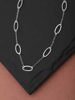 Carlton London - Carlton London-Silver-Toned Rhodium-Plated Oval Shaped Necklace