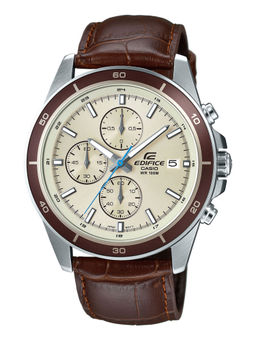 Casio - Edifice EFR-526L-7BVUDF Beige Analog Dial Brown Leather Band Men'S Watch Ex303