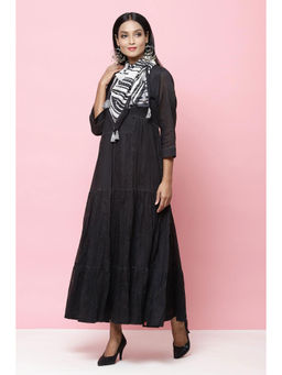 Biba - Black Flared Cotton Fusion Wear Dress
