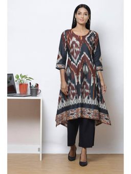 Biba - Brown Flared Rayon Fusion Wear Dress