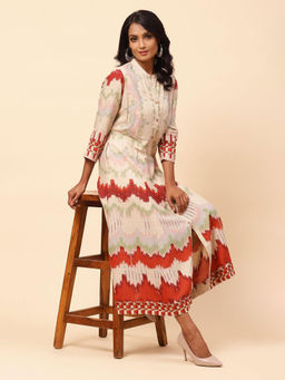 Biba - Off White Flared Rayon Fusion Wear Dress