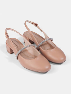 Buy Lemon & Pepper Nude Block Sandal Heels (EURO 35) Online