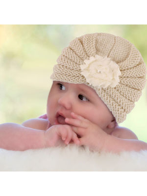 Winter Turkish Style Cap In Cream Color  For Girl Size 0 to 6 Months