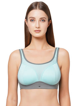 SOIE - Womens's Extreme Coverage Medium Impact Spacer Cups Non - Wired Sports Bra Blue - Tint