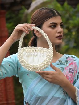 Odette - White Pearl Embroidered Clutch for Women