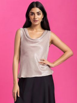 FableStreet - Beige Satin Cowl Neck Top