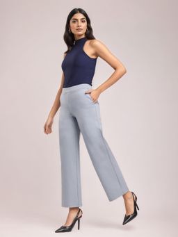 FableStreet - Women LivIn Wide Leg Formal Trousers - Grey