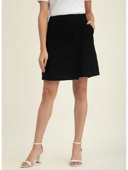 FableStreet - Linen Front Overlap Panel Skort - Black