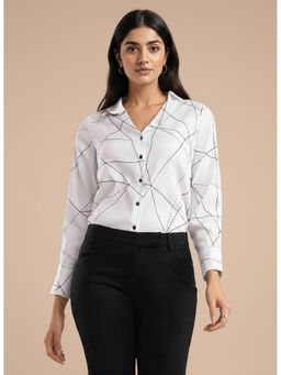 FableStreet - Geometric Print Shirt - White And Black
