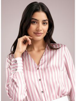 FableStreet - Pink Satin Stripes Shirt