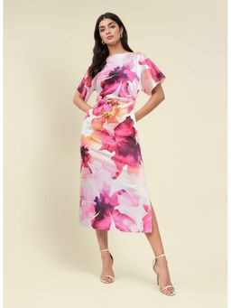 FableStreet - White Satin Floral Kimono Dress