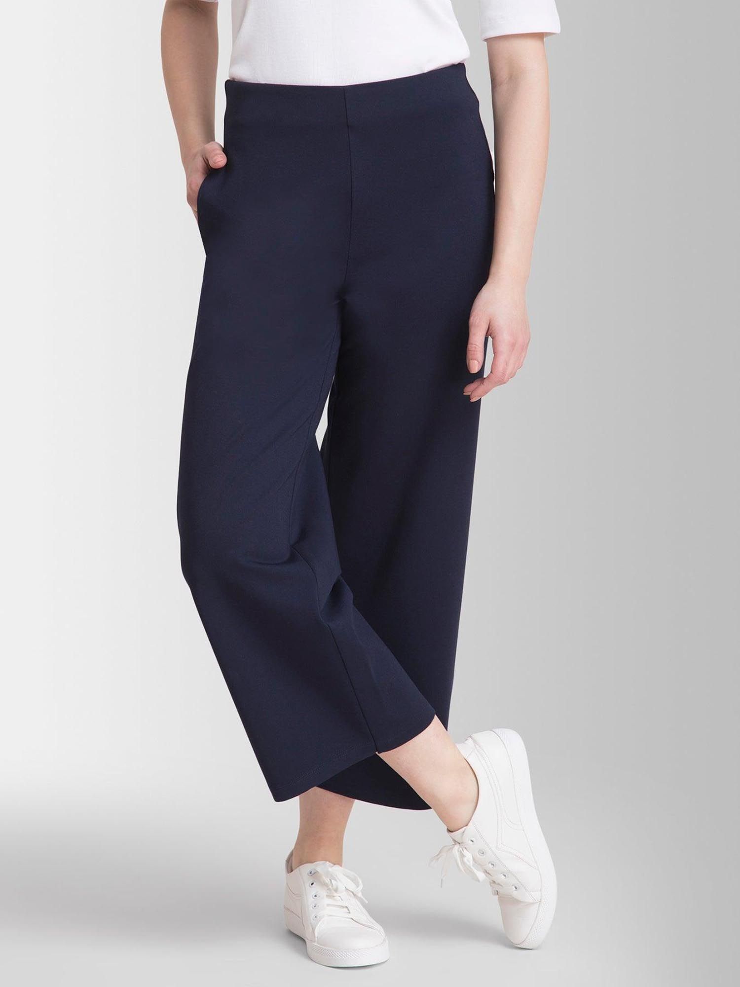 fable street Women LivIn Loose Fit Solid Culottes - Navy Blue-picture-14