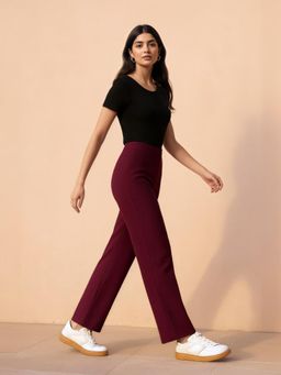 FableStreet - Women Maroon LivIn Wide Leg Mid-Rise Culottes - Maroon